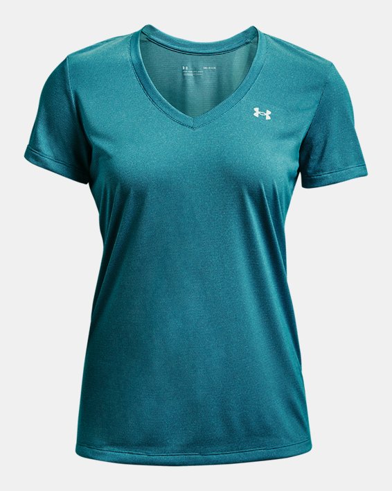 Women's UA Tech™ Textured V-Neck Short Sleeve, Blue, pdpMainDesktop image number 4